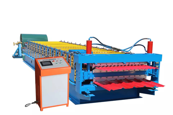 Rollo de acero de la hoja de la techumbre del perfil trapezoidal y acanalado de la nueva capa doble que forma la teja de tejado de la máquina que hace la máquina