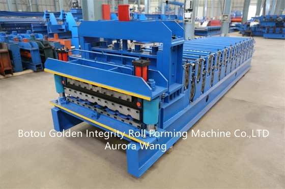 Rollo trapezoidal combinado del material de construcción de la teja de tejado de la maquinaria del material de construcción de la capa doble que forma la máquina
